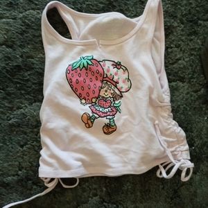 medium,pink, strawberry shortcake crop top/tank top, used once